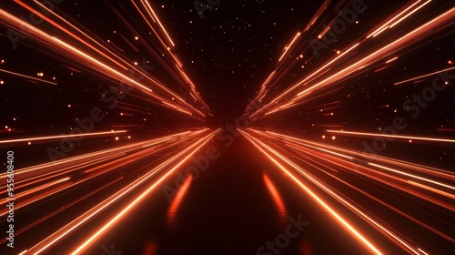 Futuristic light speed with neon gold brown digital internet concept background wallpaper AI generated image
