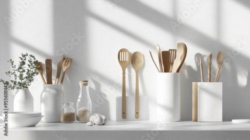 Realistic kitchen utensil packaging mockup with clean branding