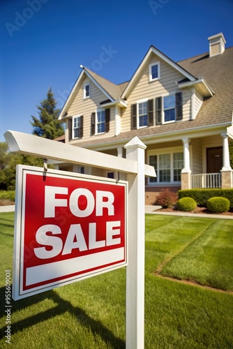 Real Estate For Sale Open House Welcome Sign Suburban Cape Cod Two Story Tall Home Residential District Neighborhood