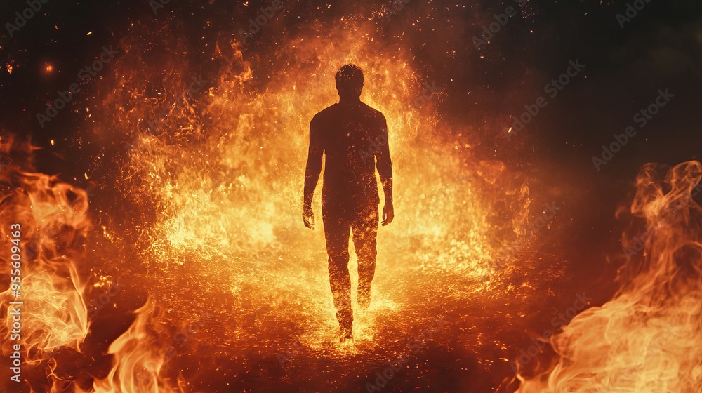 Fototapeta premium person walking of fire