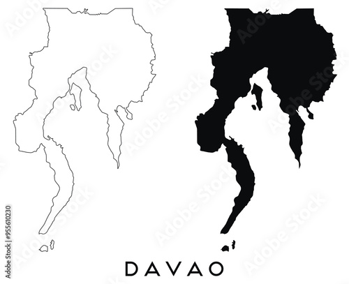 Davao map outline and black silhouette vector