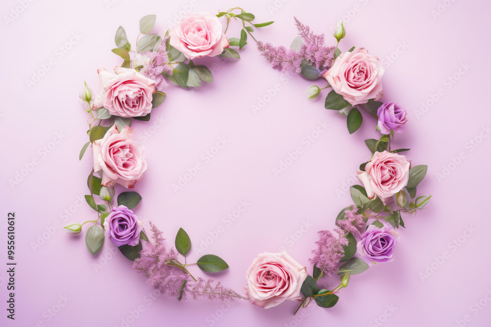 Wreath Made of Roses on Lilac Background Wreath Made of Roses on Lilac Background