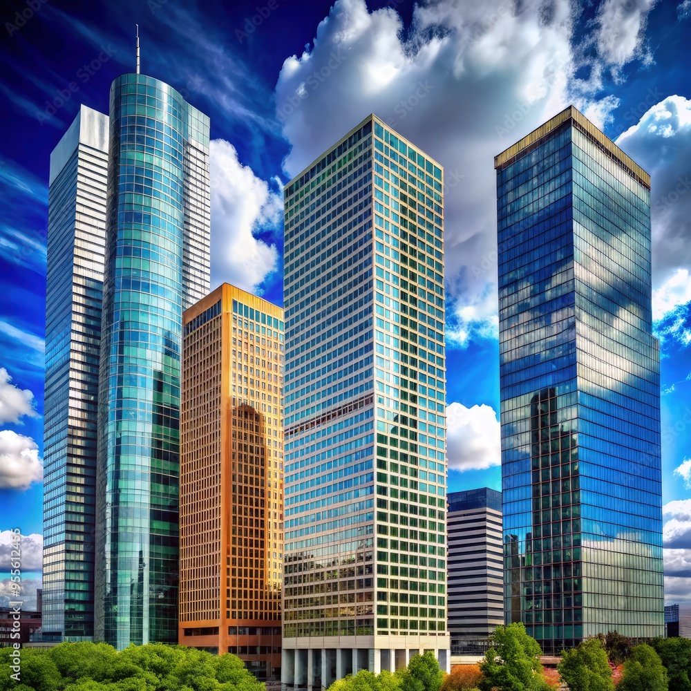 Modern skyscrapers in a vibrant city skyline under a dramatic sky. Generative AI Modern skyscrapers in a vibrant city skyline under a dramatic sky. Generative AI