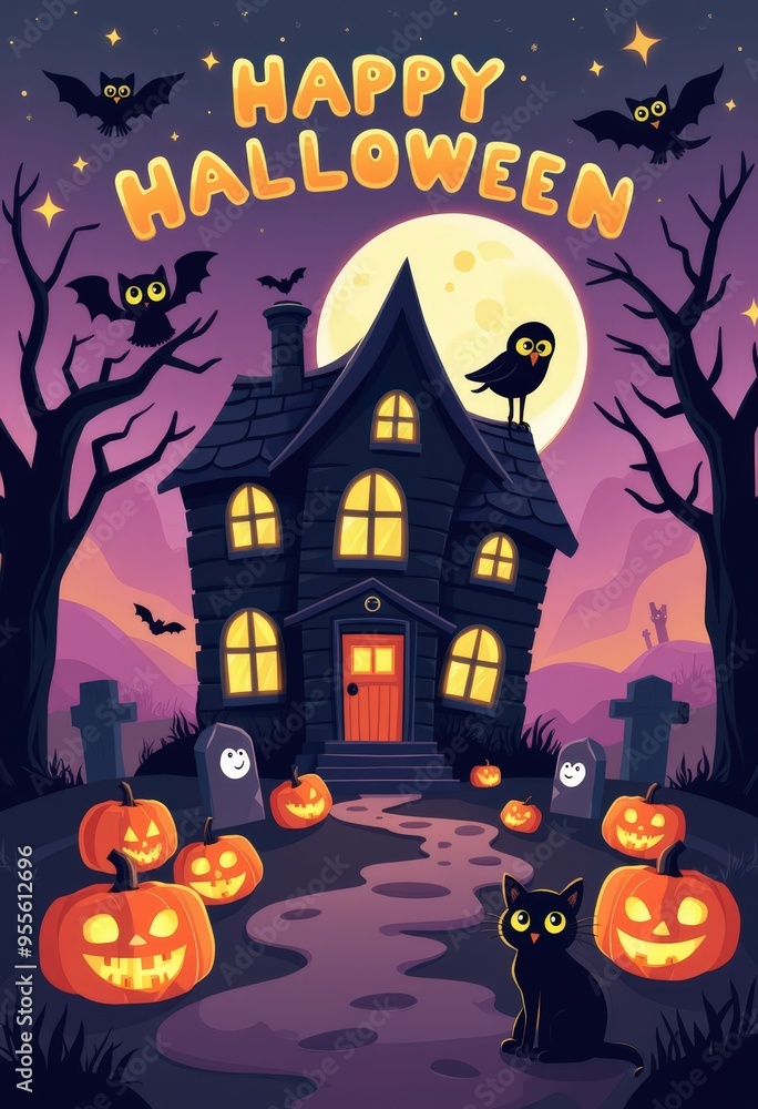 Fototapeta premium Haunted House Halloween Illustration