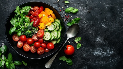 silver spoon on black ceramic bowl with vegetables