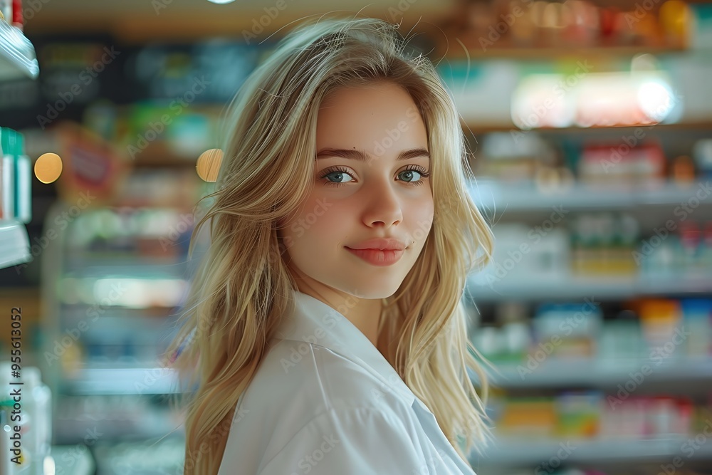 Young Woman in a Pharmacy with a Warm Smile Young Woman in a Pharmacy with a Warm Smile