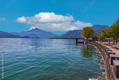 Quiet summer afternoon at the picturesque lake - Lake Mondsee, Austria photo