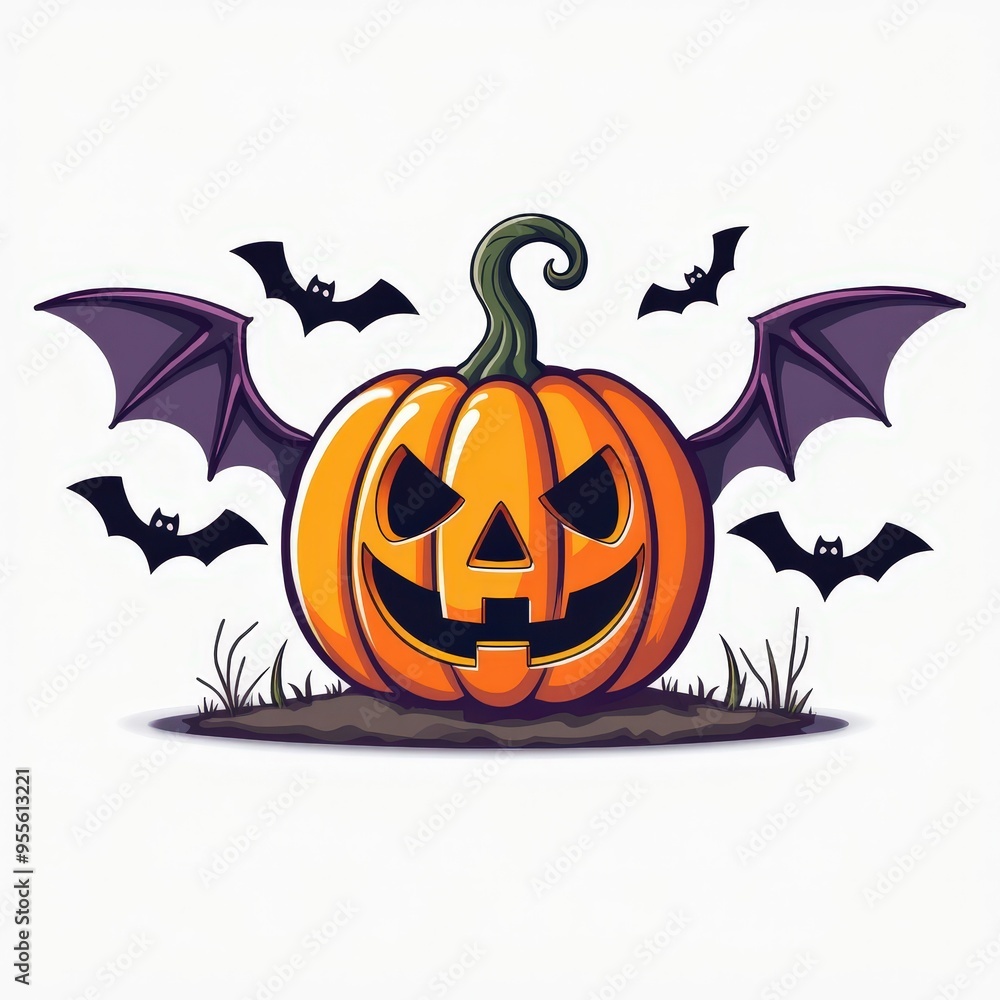 Fototapeta premium Carved Pumpkin with Bats for Halloween