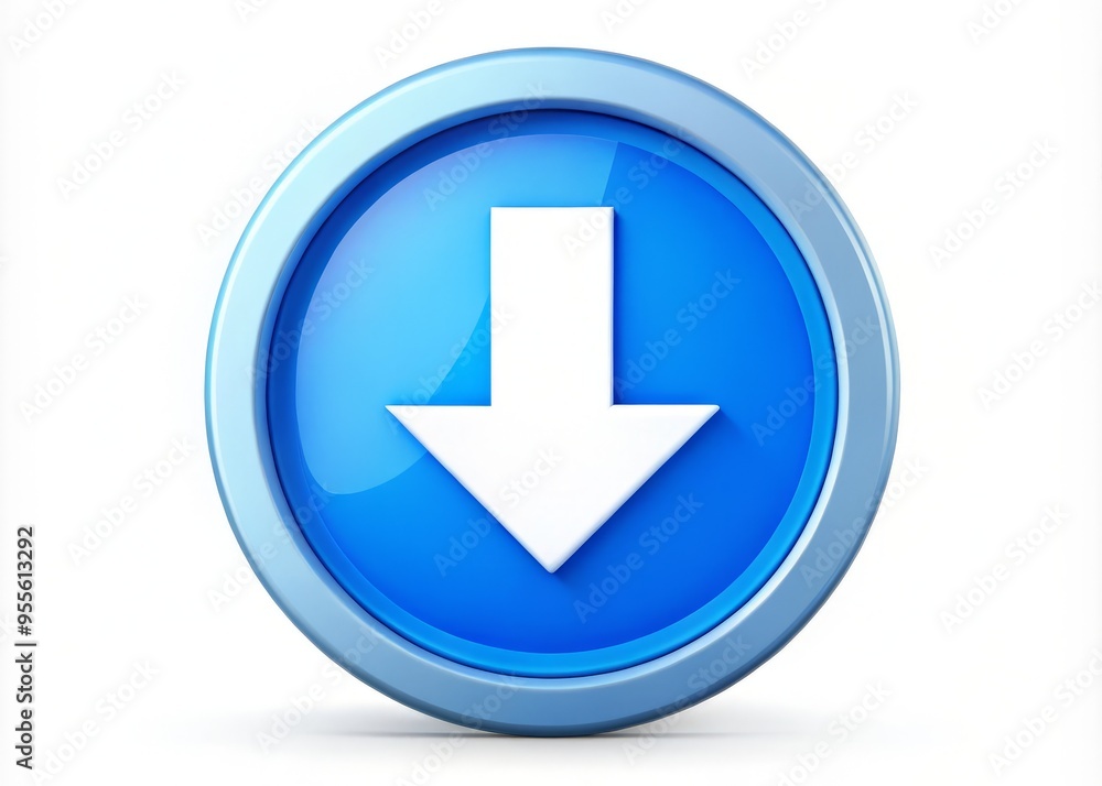 A bright blue arrow icon pointing downwards on a white background, surrounded by a circular border, indicating a A bright blue arrow icon pointing downwards on a white background, surrounded by a circular border, indicating a