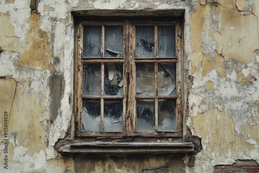 Pictures On The Wall. Antique Brown Building with Closed Window Frame Pictures On The Wall. Antique Brown Building with Closed Window Frame