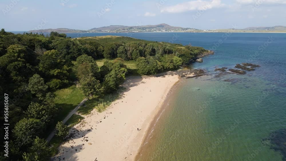 Drone shot of a secluded beach and blue ocean. Ards, Donegal, Ireland Drone shot of a secluded beach and blue ocean. Ards, Donegal, Ireland