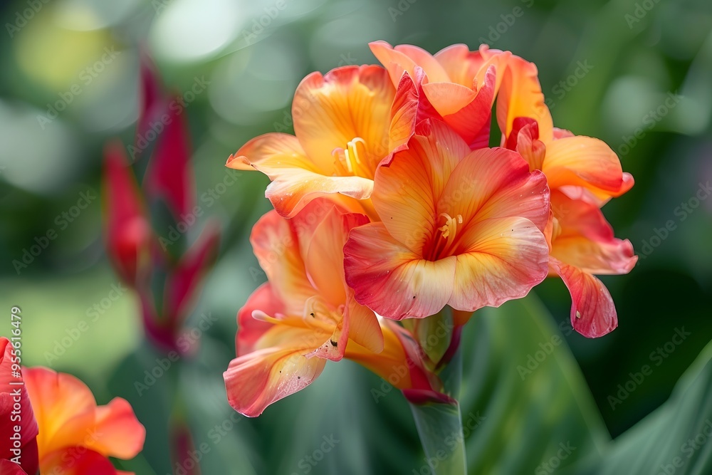 Vibrant Orange and Yellow Canna Lilies in Bloom Vibrant Orange and Yellow Canna Lilies in Bloom