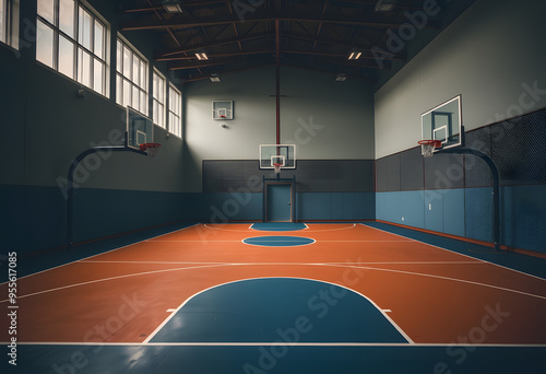 Basketball court in a training hall photo