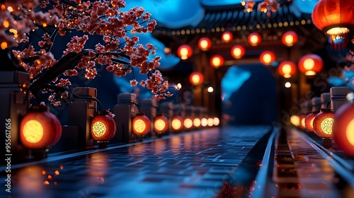 Glowing Chinese Gate Welcoming the New Year photo