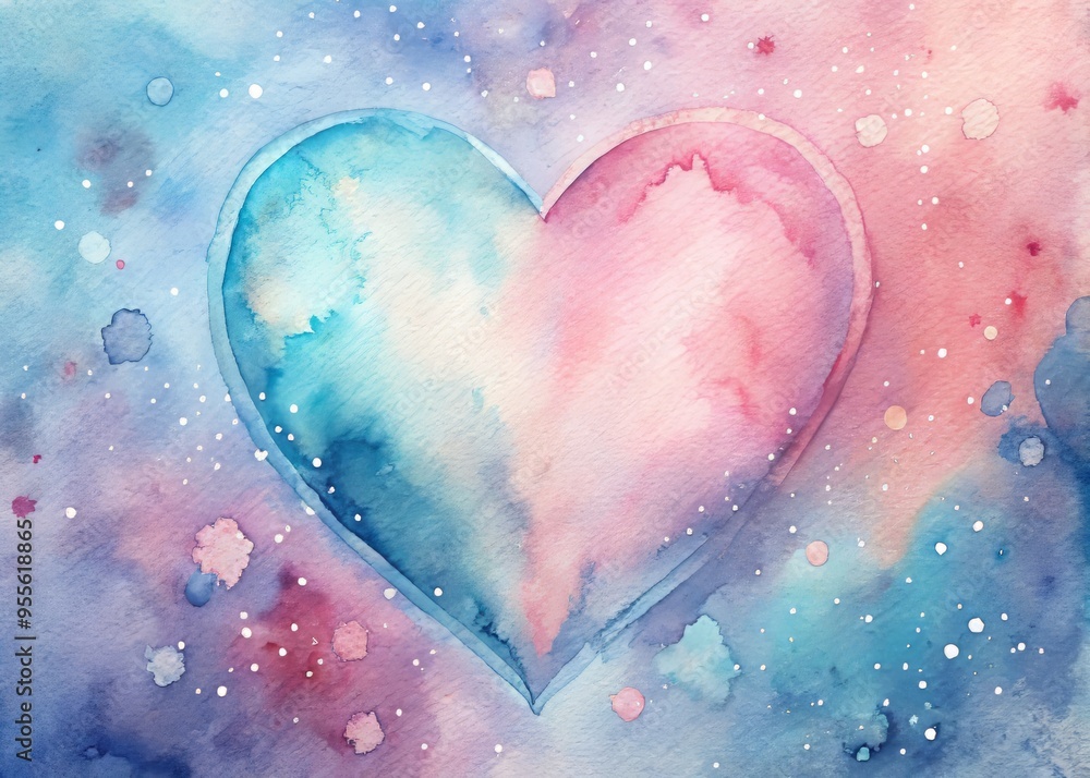 A whimsical watercolor heart painting on textured paper, featuring soft pink and blue hues, delicate brushstrokes, and A whimsical watercolor heart painting on textured paper, featuring soft pink and blue hues, delicate brushstrokes, and