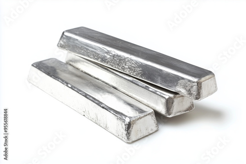 Bar of silver, white background, emphasizing the concept of investing money in silver. The image captures the sleek, polished surface of the silver bar, highlighting its value. photo