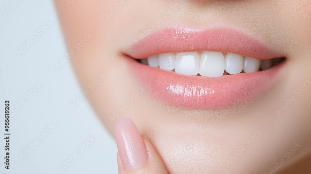 Woman smiling showing white teeth and healthy skin Woman smiling showing white teeth and healthy skin