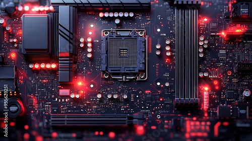 Wallpaper Mural Vector illustration of complex computer motherboard showcasing chips circuits and various electronic components Torontodigital.ca