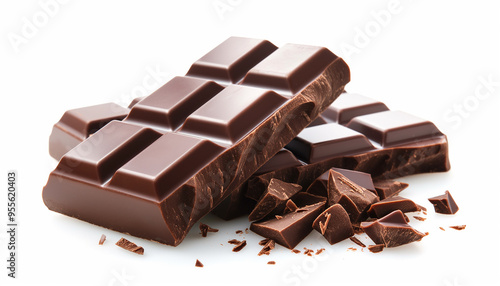 Delicious chocolate bars showing breaking pieces of chocolate