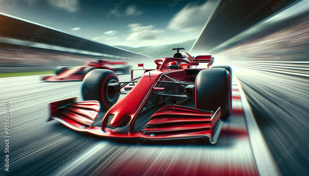 Formula 1 Racing Car on Curved Track Formula 1 Racing Car on Curved Track