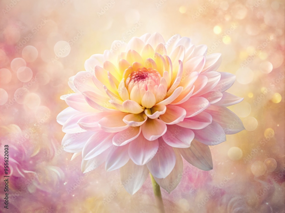 Delicate petals of a blooming flower unfold in soft, blended hues of pink and yellow, set against a Delicate petals of a blooming flower unfold in soft, blended hues of pink and yellow, set against a