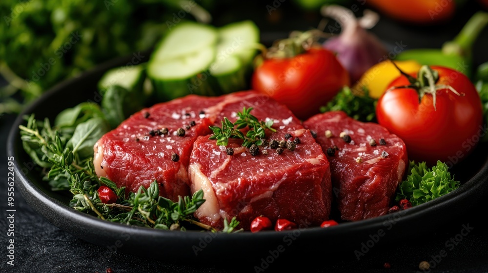 Meat and vegetables healthy food diet. Juicy steaks of fresh red meat. Barbecue set. Meat and vegetables healthy food diet. Juicy steaks of fresh red meat. Barbecue set.