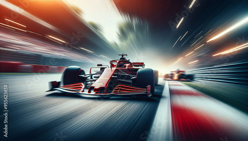 Formula 1 Racing Car on Curved Track