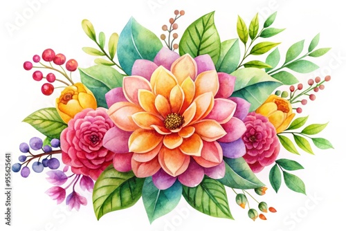Hand-Painted Digital Clip Art Of A Vibrant Watercolor Flower, Perfect For Artistic And Design Projects.