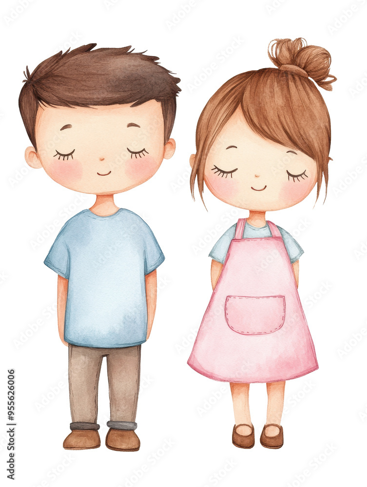 Cute kids characters in watercolor style Cute kids characters in watercolor style