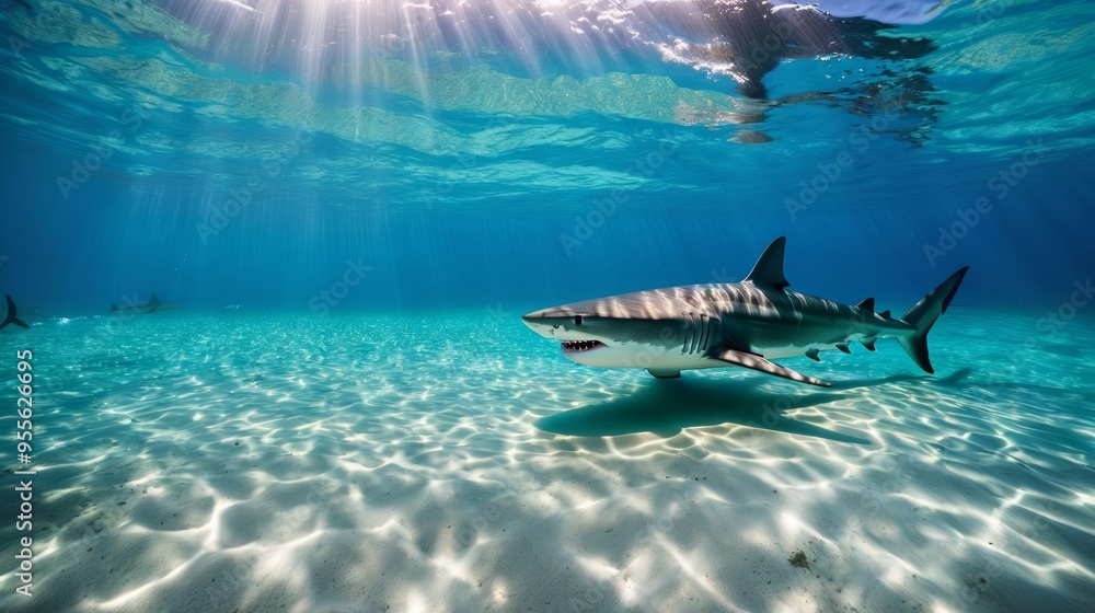 Naklejka premium Tiger Shark Swimming in the Ocean