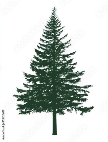 High-resolution green pine tree silhouette in a minimalist style on white.