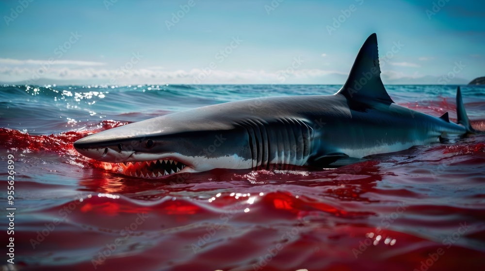Fototapeta premium Great White Shark Swimming in Water