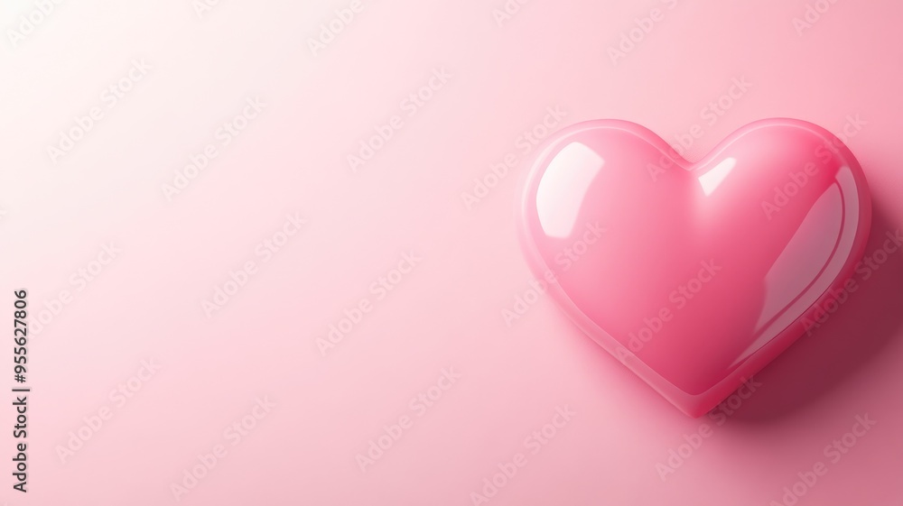 A glossy pink heart with a soft shadow on a light pink background, creating a minimalist and gentle design A glossy pink heart with a soft shadow on a light pink background, creating a minimalist and gentle design