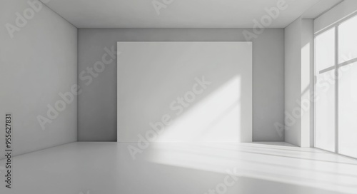 Grey Painted Backdrop. White Room with Rendered 3D Wall Banner Template