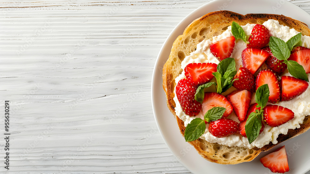Bruschettas With Ricotta Cheese Chopped Strawberri Bruschettas With Ricotta Cheese Chopped Strawberri