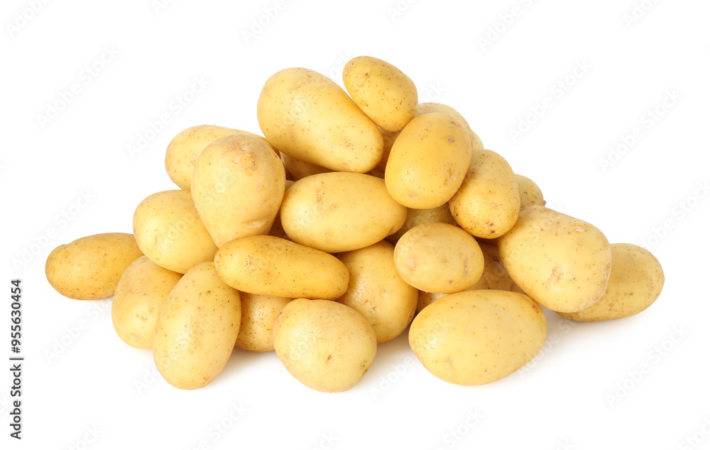 Pile of fresh young potatoes isolated on white Pile of fresh young potatoes isolated on white