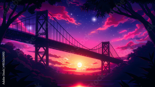 Bridges City Landscape Anime Style Styl