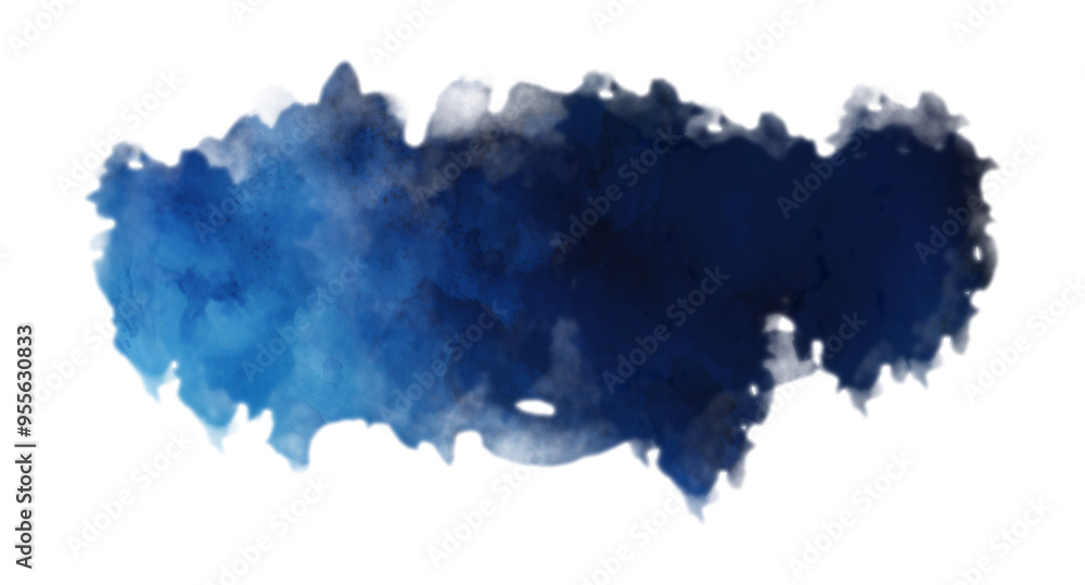 Obraz premium Watercolor brush stroke, deep blue hues, creates a textured and dramatic background