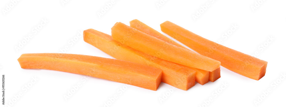 Fresh ripe carrot sticks isolated on white Fresh ripe carrot sticks isolated on white