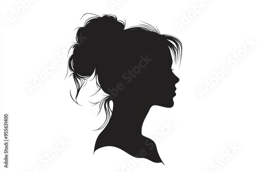 Women Head Silhouette. Front View Portrait of Young Woman Character on White Isolated Background