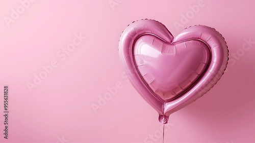 Pink glossy shiny balloons heart shape on pastel pink background