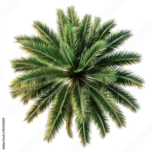 Palm Trees Top View. Date Palm Tree Isolated on White Background with Green Leaves photo