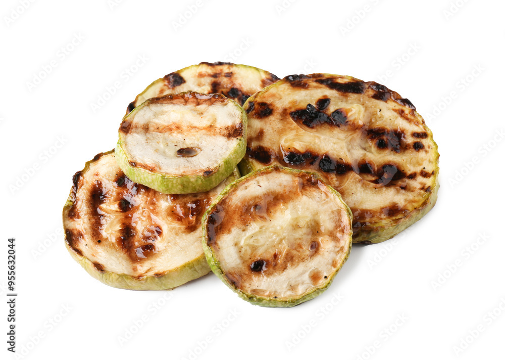 Tasty grilled zucchini slices isolated on white Tasty grilled zucchini slices isolated on white