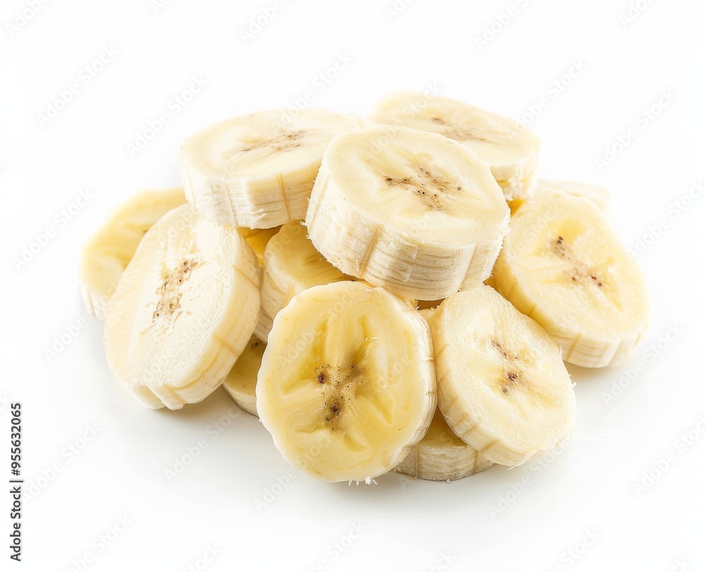 Sliced bananas, isolated on white background, fresh organic fruit Sliced bananas, isolated on white background, fresh organic fruit