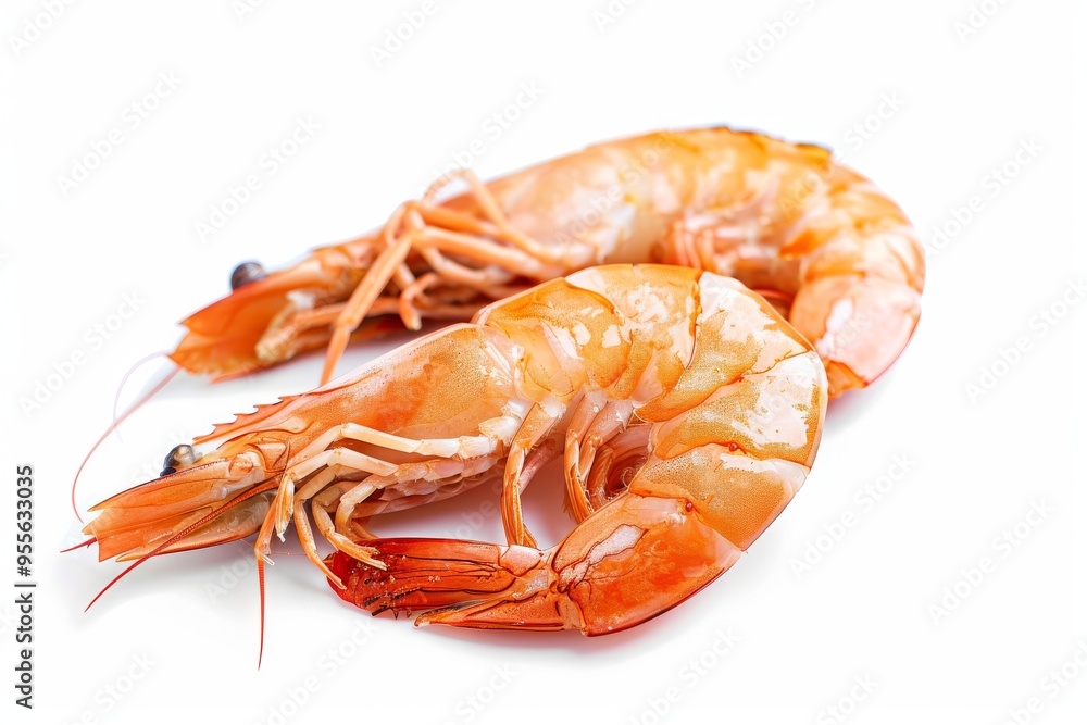 Shrimps, prawns side view, isolated on a white background Shrimps, prawns side view, isolated on a white background
