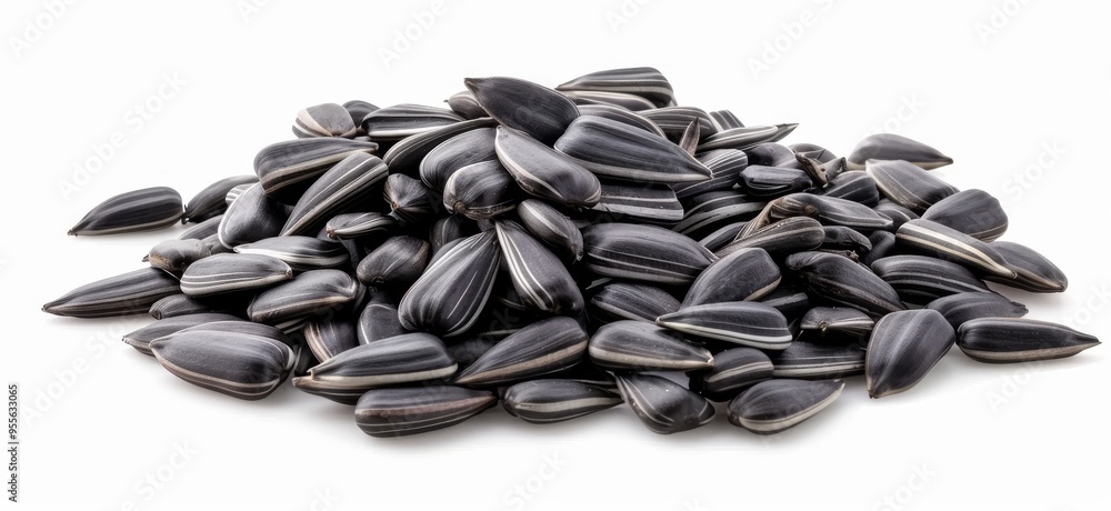Black sunflower seeds isolated on white background Black sunflower seeds isolated on white background
