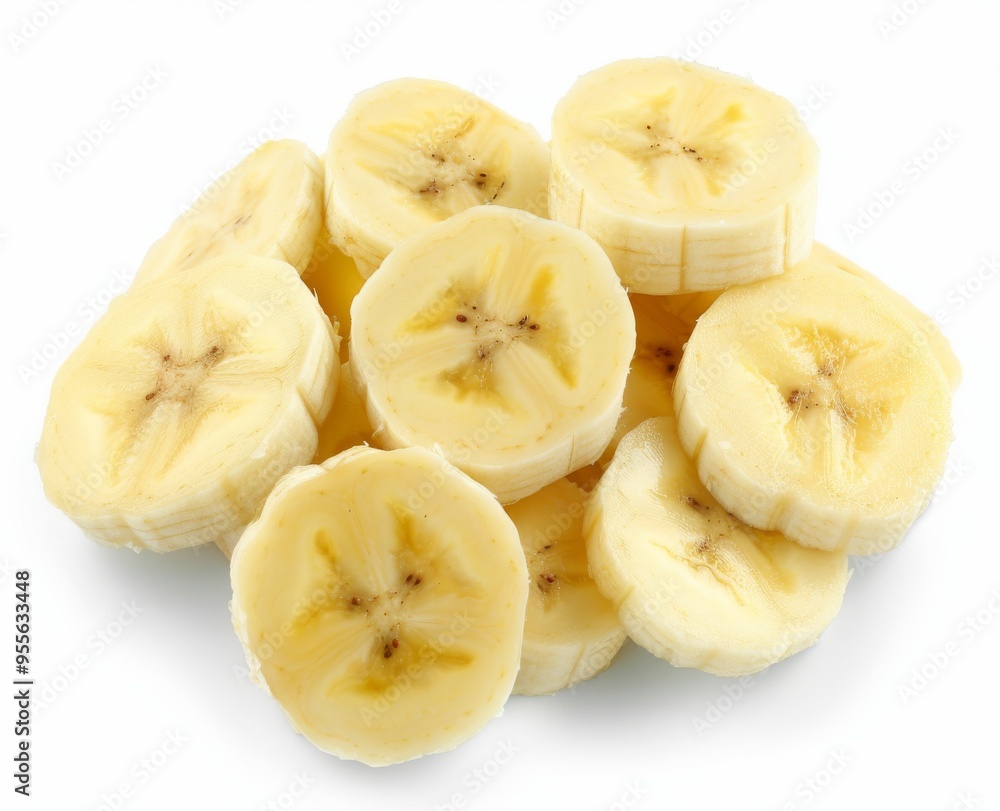 Sliced bananas, isolated on white background, fresh organic fruit Sliced bananas, isolated on white background, fresh organic fruit
