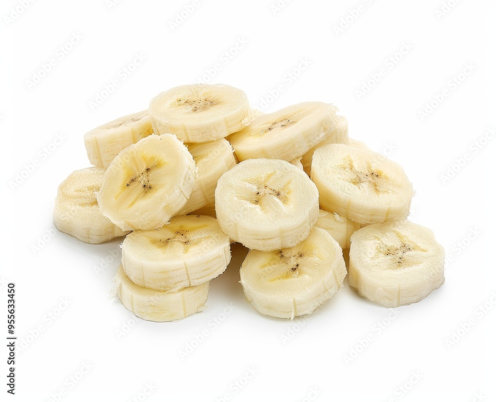 Sliced bananas, isolated on white background, fresh organic fruit Sliced bananas, isolated on white background, fresh organic fruit