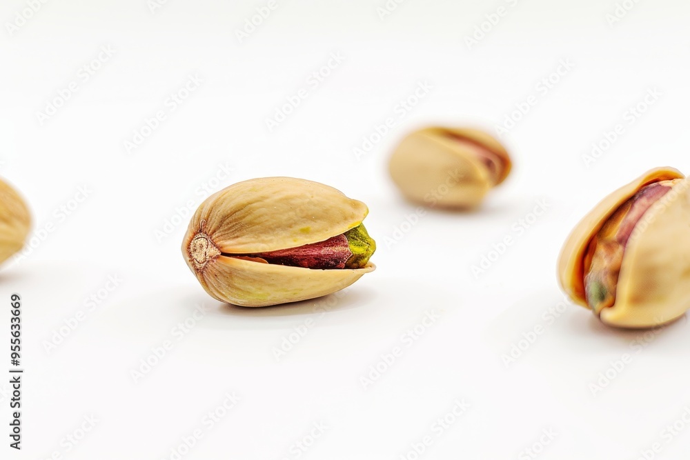 Pistachio nuts in various positions isolated on a white background Pistachio nuts in various positions isolated on a white background