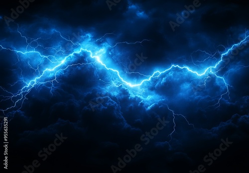 Blue Lightning Background with Electric Light Effects. AI generated illustration